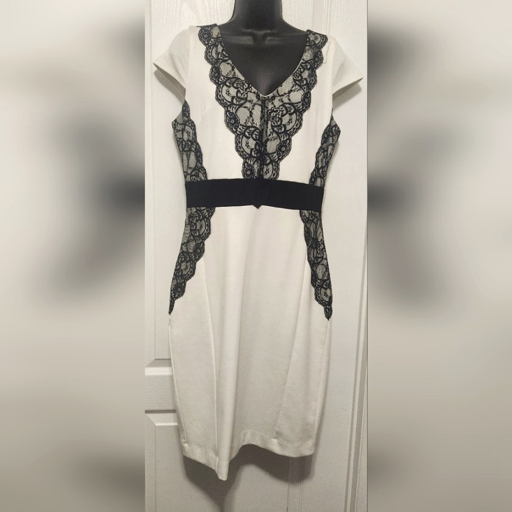 Sangria Black and White Sheath Midi Dress SIZE 12 EUC